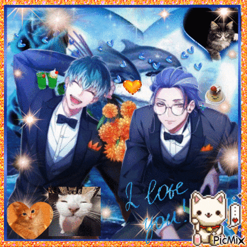 a picture of two anime characters with the words i love you on it
