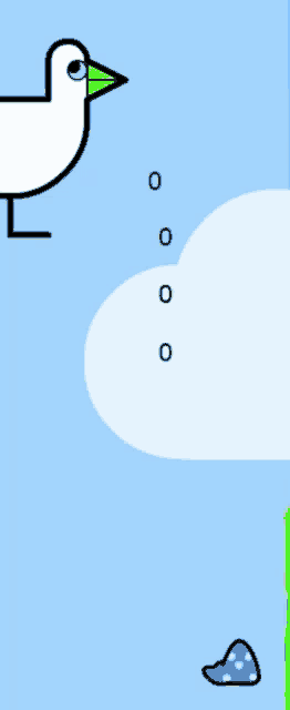 a cartoon drawing of a bird standing next to a cloud with the numbers 0 on it