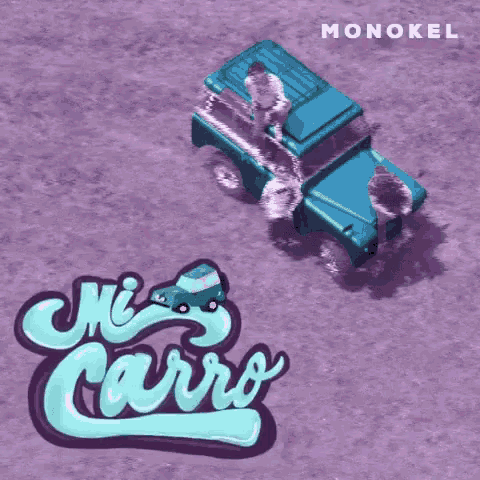 a purple background with a blue car and the words " mis carro "