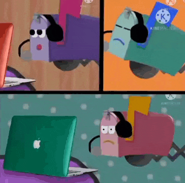 a cartoon of a toaster wearing headphones and a laptop