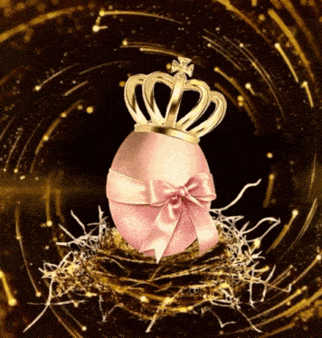 a pink egg with a gold crown on it