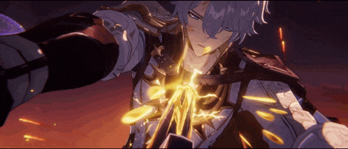 a character in a video game is holding a sword