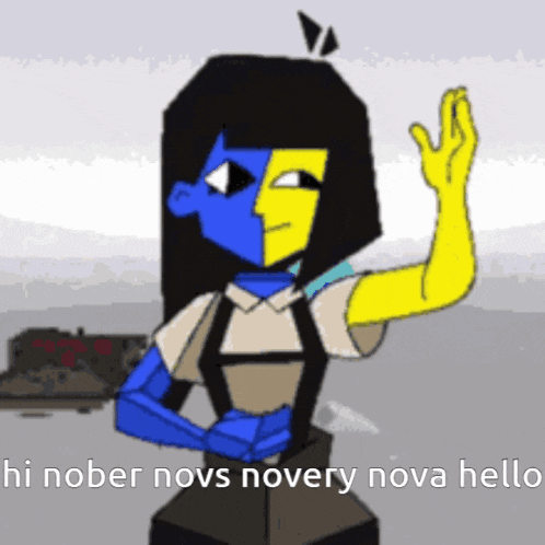 a cartoon character says hi nober novs novery nova hello