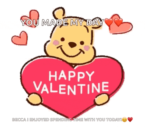 winnie the pooh is holding a heart that says happy valentine on it