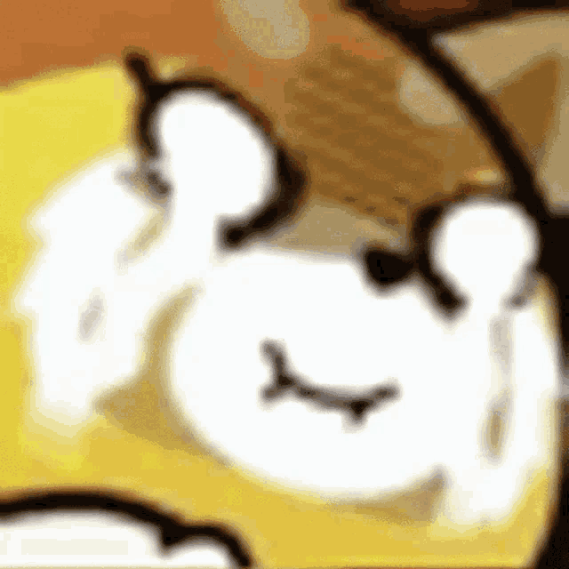 a close up of a cartoon character with glasses on .