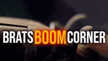 a poster for brats boom corner shows a gun in the background