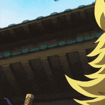 a cartoon character is jumping over a building