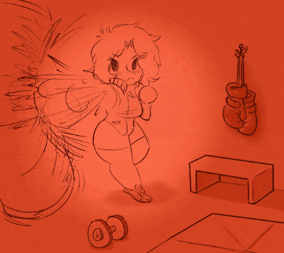a drawing of a woman with boxing gloves on