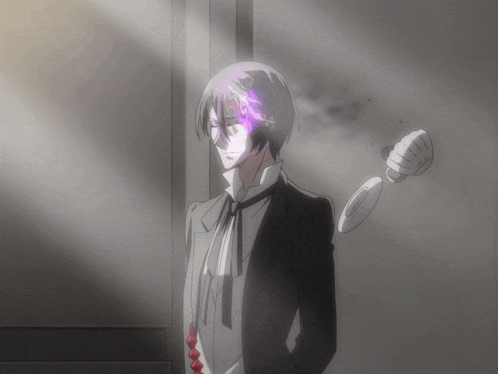 a cartoon of a man with a purple lightning bolt coming out of his head