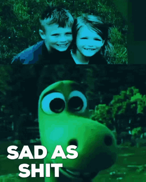 a picture of a boy and a girl with the words sad as shit above them