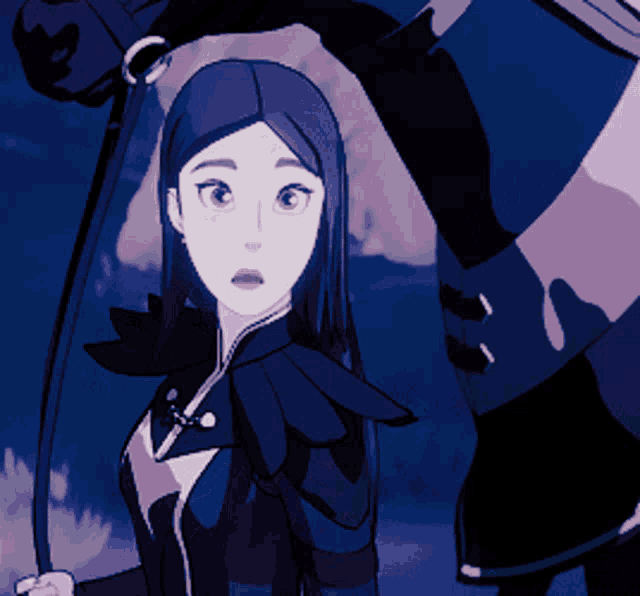 a cartoon of a girl with long blue hair