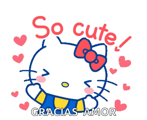 a hello kitty sticker with the words so cute gracias amor