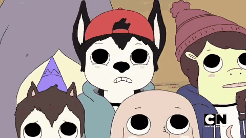 a group of cartoon characters with the cn logo on the bottom