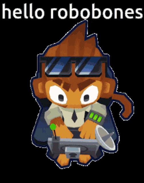 a cartoon of a monkey wearing sunglasses and a watch with the words hello robobones above him
