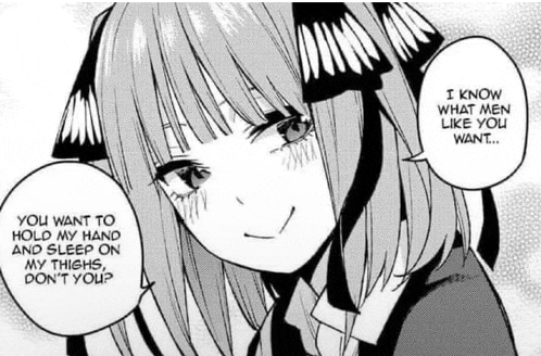 a black and white drawing of a girl with a speech bubble that says `` i know what men like you want . ''