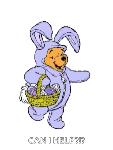 a cartoon of winnie pooh dressed as a bunny holding an easter basket