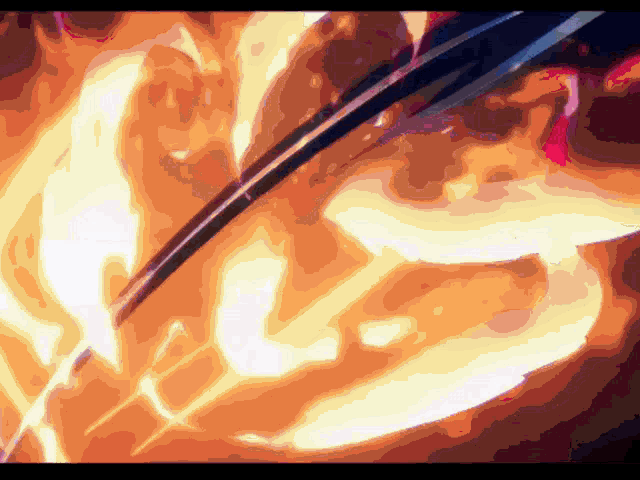 a computer generated image of a fire with a sword in the middle