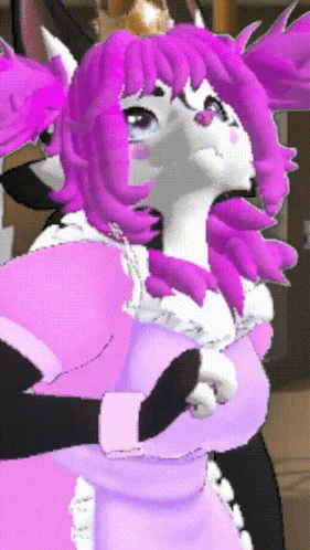 a cartoon character with pink hair and a crown