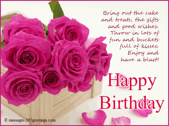 a happy birthday card with pink roses and a quote