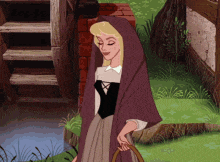 a cartoon of a woman in a purple hooded cape
