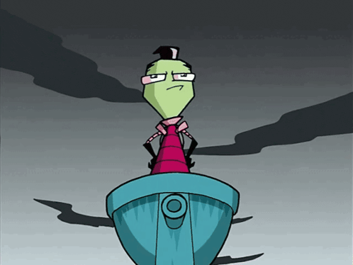 a cartoon character is sitting on top of a blue object with smoke coming out of it