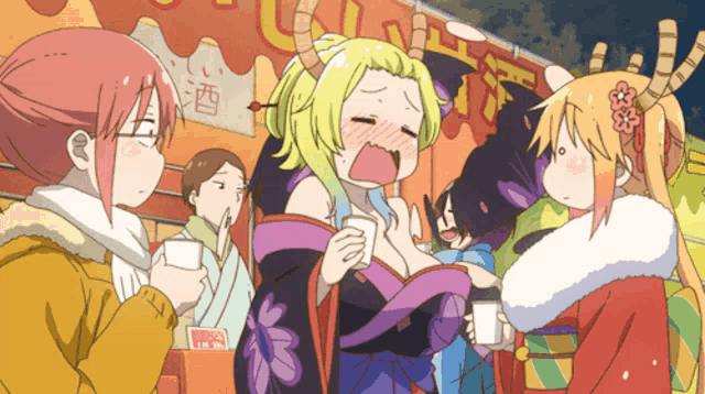a group of anime characters are standing in front of a sign that says ' chinese '