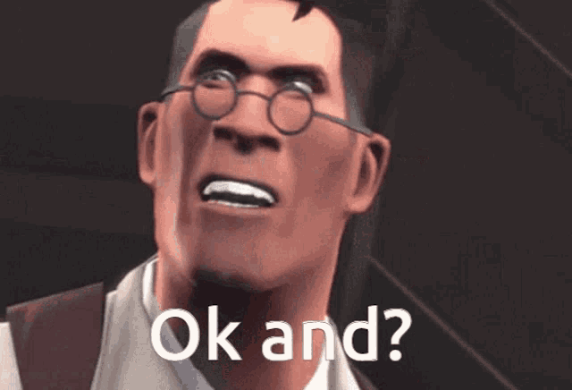 a cartoon character says " ok and " in front of a dark background