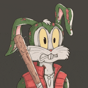 a colorful drawing of bugs bunny with a gray background