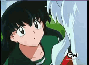 a cartoon of a girl and a dog with cn on the bottom
