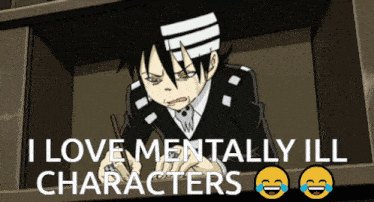 a cartoon character with the words i love mentally ill characters below him
