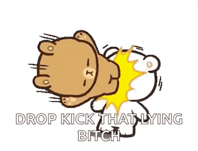 a cartoon teddy bear is kicking another teddy bear .