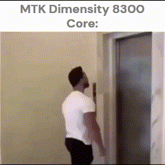 a man is standing in front of an elevator with the words mtk dimension 8300 core written above him .