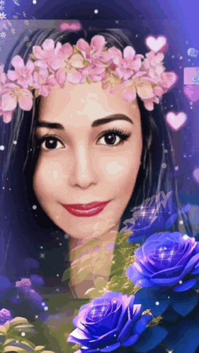 a woman with a flower crown on her head