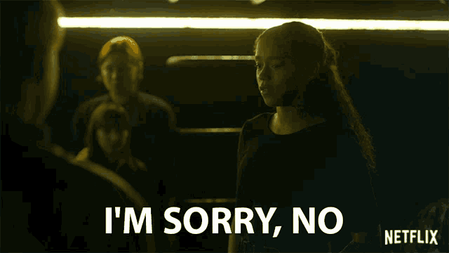 a woman says i 'm sorry no in a netflix ad