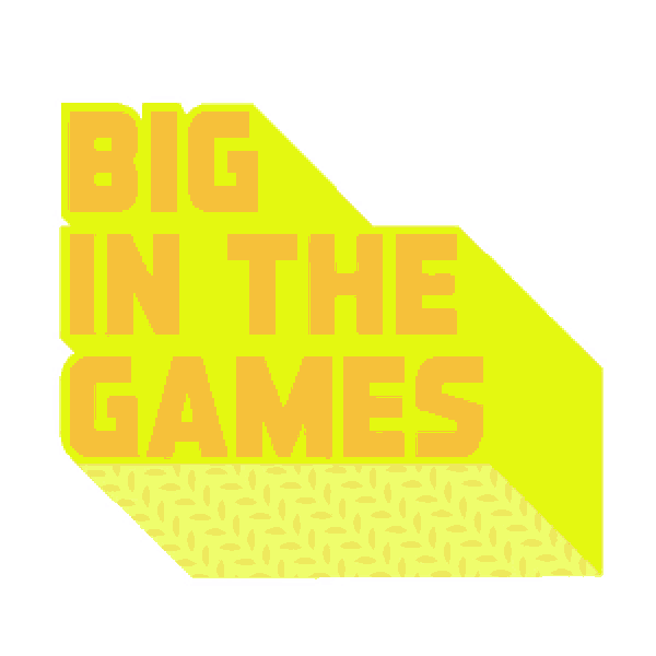a yellow sign that says big in the games on it