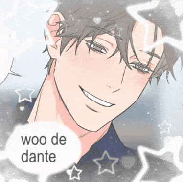 a drawing of a man with the words woo de dante written on it