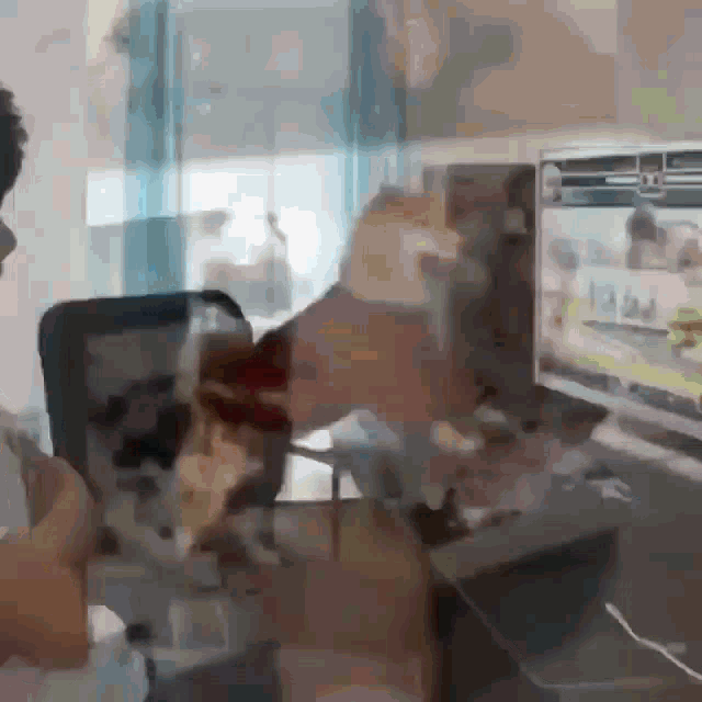 a blurry picture of a person playing a video game on a computer