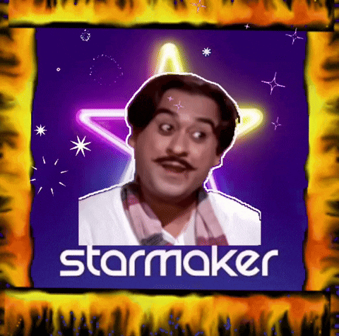 a picture of a man with a star behind him and the word starmaker