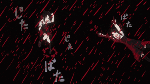 a cartoon of a person falling in the rain with chinese writing on it