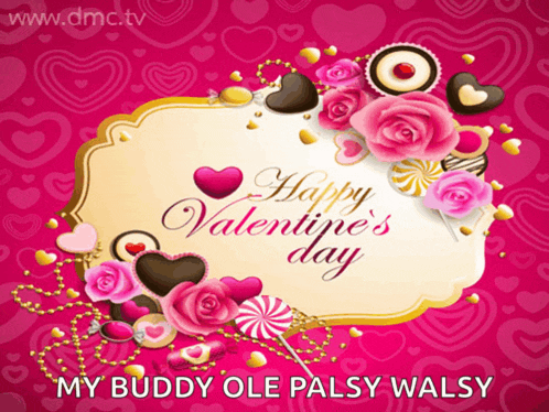 a happy valentine 's day card with hearts and roses on a pink background