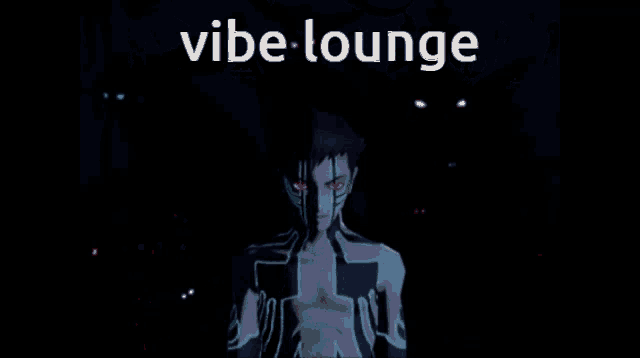 a poster for vibe lounge shows a man standing in front of a group of monsters