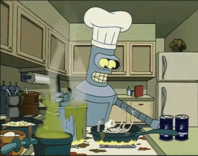 Bender Cooking - Salty GIF - Futurama Bender Cook GIFs