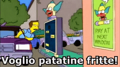 a cartoon of a man driving a car next to a clown that says pay at next window