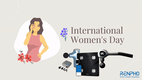 an advertisement for international women 's day with a woman talking on a phone