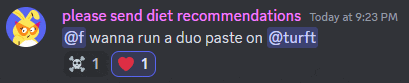 a screenshot of a discord chat asking people to send diet recommendations