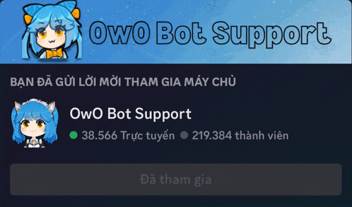 a screenshot of owo bot support with a blue cat girl