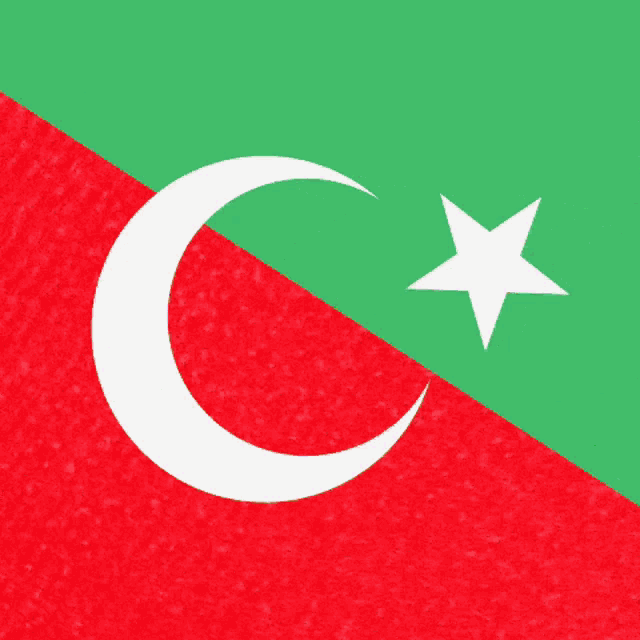 a green and red flag with a crescent moon and a star