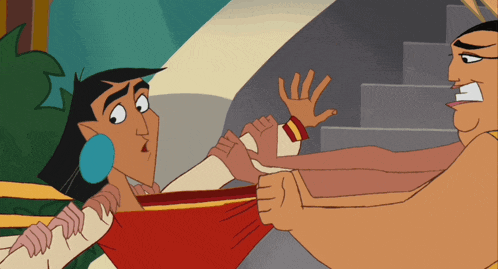 a cartoon of a man holding a woman 's leg