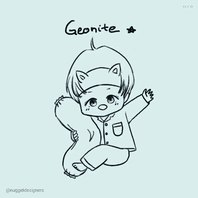 a black and white drawing of a person with the word " geonite " written on it