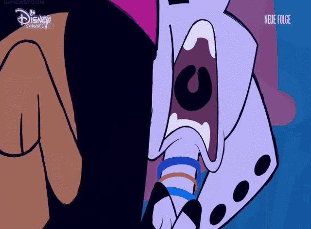 a close up of a cartoon character with disney channel written on the bottom